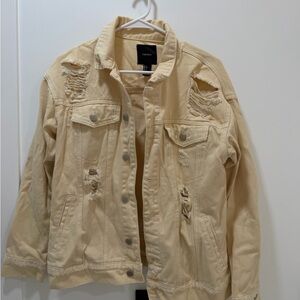 Forever 21 Beige Distressed Jean Jacket
